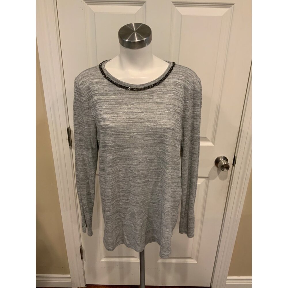 Juicy Couture Gray Heathered Knit Top w/ Jewel Neckline, Size Large